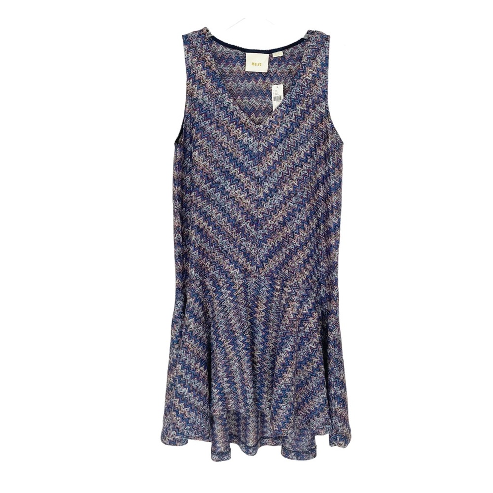 NEW Anthropologie Maeve Purple Knit Chevron Dress Drop Waist